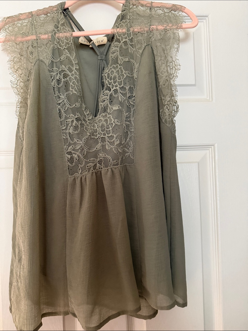 lovestitch Olive Green Lace-Trim Sleeveless Camisole